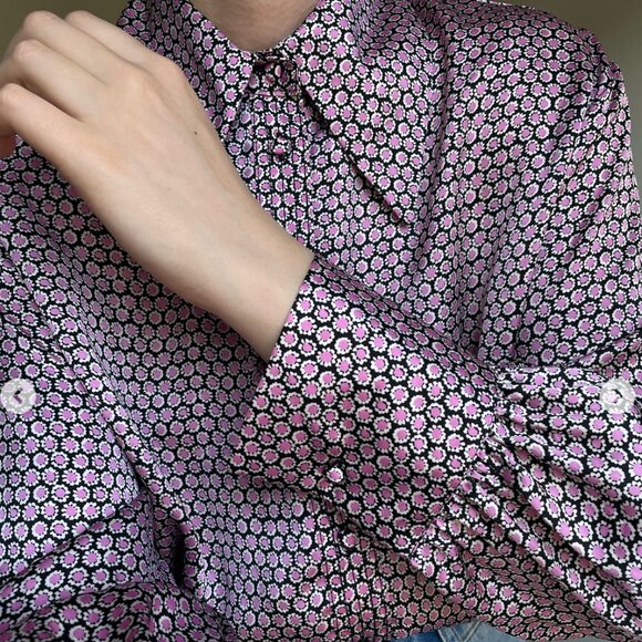 Zara Black and Pink Collared Button Up Blouse | Size Small - Picture 4 of 6